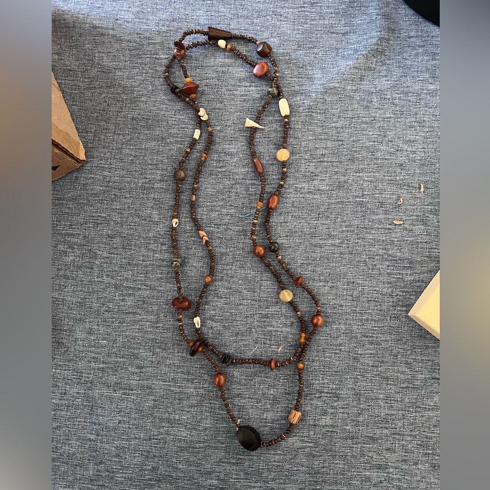 NECKLACE or BRACELET HAND CRAFTED Continuous Beaded Strand Earthy Toned Shells